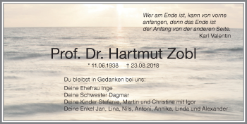 Traueranzeige von Hartmut Zobl von Memminger Zeitung