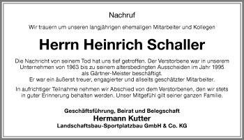 Traueranzeige von Heinrich Schaller von Memminger Zeitung
