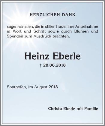 Traueranzeige von Heinz Eberle von Allgäuer Anzeigeblatt