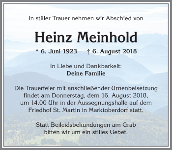 Traueranzeige von Heinz Meinhold von Allgäuer Zeitung, Marktoberdorf