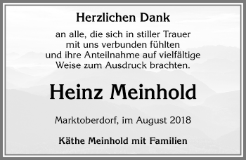 Traueranzeige von Heinz Meinhold von Allgäuer Zeitung, Marktoberdorf