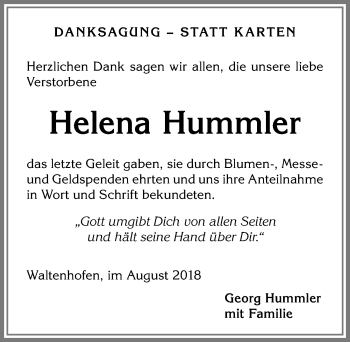 Traueranzeige von Helena Hummler von Allgäuer Zeitung,Kempten