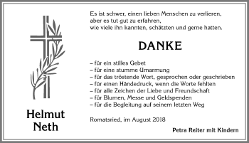Traueranzeige von Helmut Neth von Allgäuer Zeitung, Kaufbeuren/Buchloe