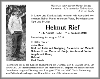 Traueranzeige von Helmut Rief von Allgäuer Anzeigeblatt