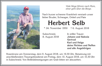 Traueranzeige von Herbert Selb von Allgäuer Zeitung, Marktoberdorf
