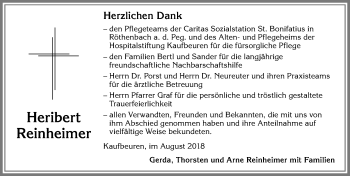 Traueranzeige von Heribert Reinheimer von Allgäuer Zeitung, Kaufbeuren/Buchloe