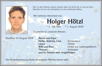 Traueranzeige von Holger Hötzl von Allgäuer Zeitung, Kaufbeuren/Buchloe