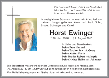 Traueranzeige von Horst Ewinger von Allgäuer Zeitung,Kempten