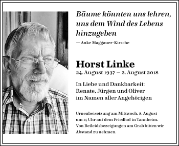 Traueranzeige von Horst Linke von Memminger Zeitung