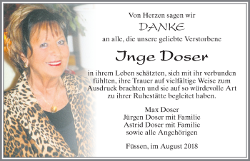 Traueranzeige von Inge Doser von Allgäuer Zeitung, Füssen