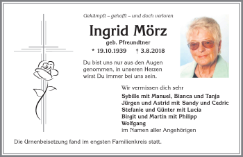 Traueranzeige von Ingrid Mörz von Allgäuer Anzeigeblatt