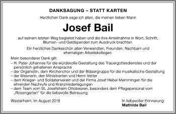 Traueranzeige von Josef Bail von Memminger Zeitung