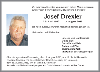 Traueranzeige von Josef Drexler von Allgäuer Zeitung,Kempten