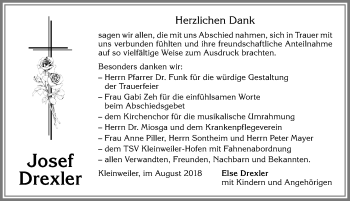 Traueranzeige von Josef Drexler von Allgäuer Zeitung,Kempten