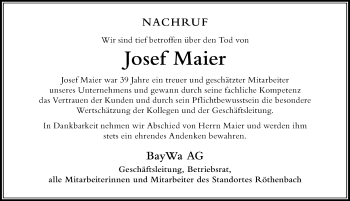 Traueranzeige von Josef Maier von Der Westallgäuer