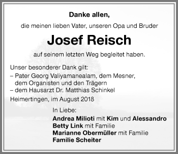 Traueranzeige von Josef Reisch von Memminger Zeitung