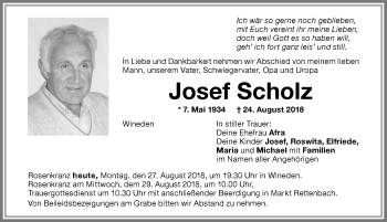 Traueranzeige von Josef Scholz von Memminger Zeitung