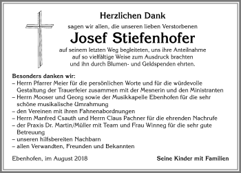 Traueranzeige von Josef Stiefenhofer von Allgäuer Zeitung, Marktoberdorf