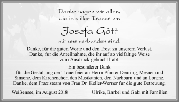 Traueranzeige von Josefa Gött von Allgäuer Zeitung, Füssen