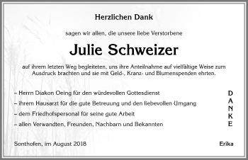 Traueranzeige von Julie Schweizer von Allgäuer Anzeigeblatt