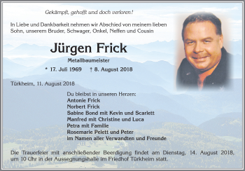 Traueranzeige von Jürgen Frick von Allgäuer Zeitung