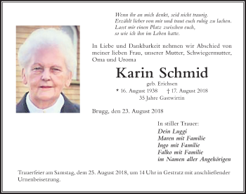 Traueranzeige von Karin Schmid von Der Westallgäuer