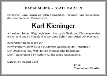 Traueranzeige von Karl Kieninger von Allgäuer Zeitung,Kempten