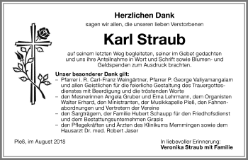 Traueranzeige von Karl Straub von Memminger Zeitung