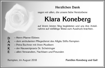 Traueranzeige von Klara Koneberg von Allgäuer Zeitung,Kempten