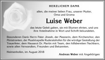 Traueranzeige von Luise Weber von Allgäuer Zeitung, Marktoberdorf