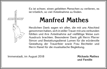 Traueranzeige von Manfred Mathes von Allgäuer Anzeigeblatt