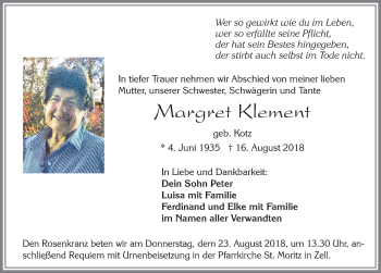 Traueranzeige von Margret Klement von Allgäuer Zeitung, Füssen
