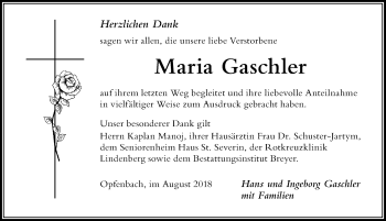 Traueranzeige von Maria Gaschler von Der Westallgäuer