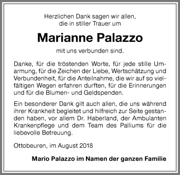 Traueranzeige von Marianne Palazzo von Memminger Zeitung