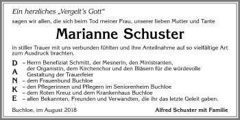 Traueranzeige von Marianne Schuster von Allgäuer Zeitung, Kaufbeuren/Buchloe