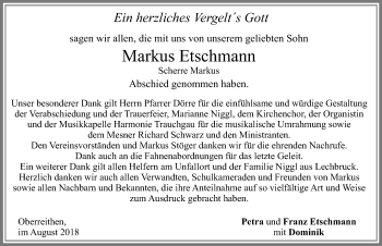 Traueranzeige von Markus Etschmann von Allgäuer Zeitung, Füssen