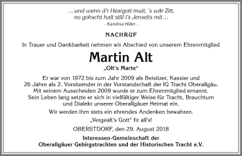 Traueranzeige von Martin Alt von Allgäuer Anzeigeblatt