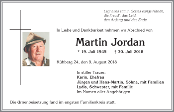 Traueranzeige von Martin Jordan von Allgäuer Anzeigeblatt