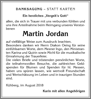 Traueranzeige von Martin Jordan von Allgäuer Anzeigeblatt