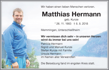 Traueranzeige von Matthias Hermann von Memminger Zeitung