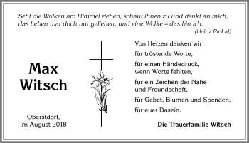 Traueranzeige von Max Witsch von Allgäuer Anzeigeblatt