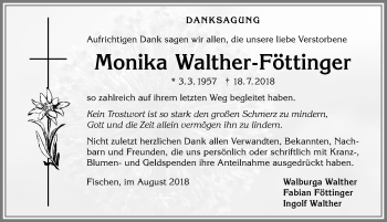 Traueranzeige von Monika Walther-Föttinger von Allgäuer Anzeigeblatt