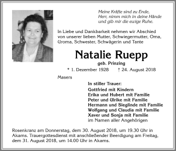 Traueranzeige von Natalie Ruepp von Allgäuer Zeitung