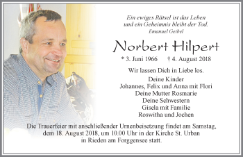Traueranzeige von Norbert Hilpert von Allgäuer Zeitung, Füssen