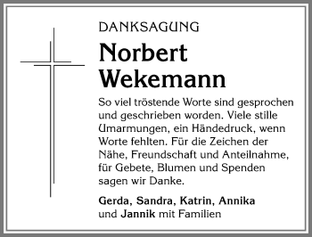 Traueranzeige von Norbert Wekemann von Allgäuer Zeitung