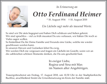 Traueranzeige von Otto Ferdinand Heimer von Allgäuer Zeitung, Kaufbeuren/Buchloe