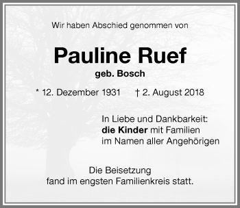 Traueranzeige von Pauline Ruef von Memminger Zeitung