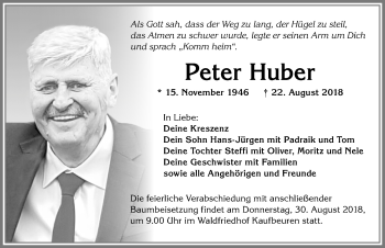 Traueranzeige von Peter Huber von Allgäuer Zeitung, Kaufbeuren/Buchloe