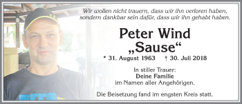 Traueranzeige von Peter Wind von Allgäuer Zeitung, Kaufbeuren/Buchloe