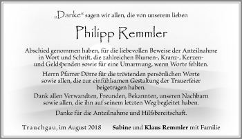 Traueranzeige von Philipp Remmler von Allgäuer Zeitung, Füssen